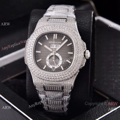 Patek Philippe Annual Calendar Full Diamonds Watches Gray Gradient Face 41mm